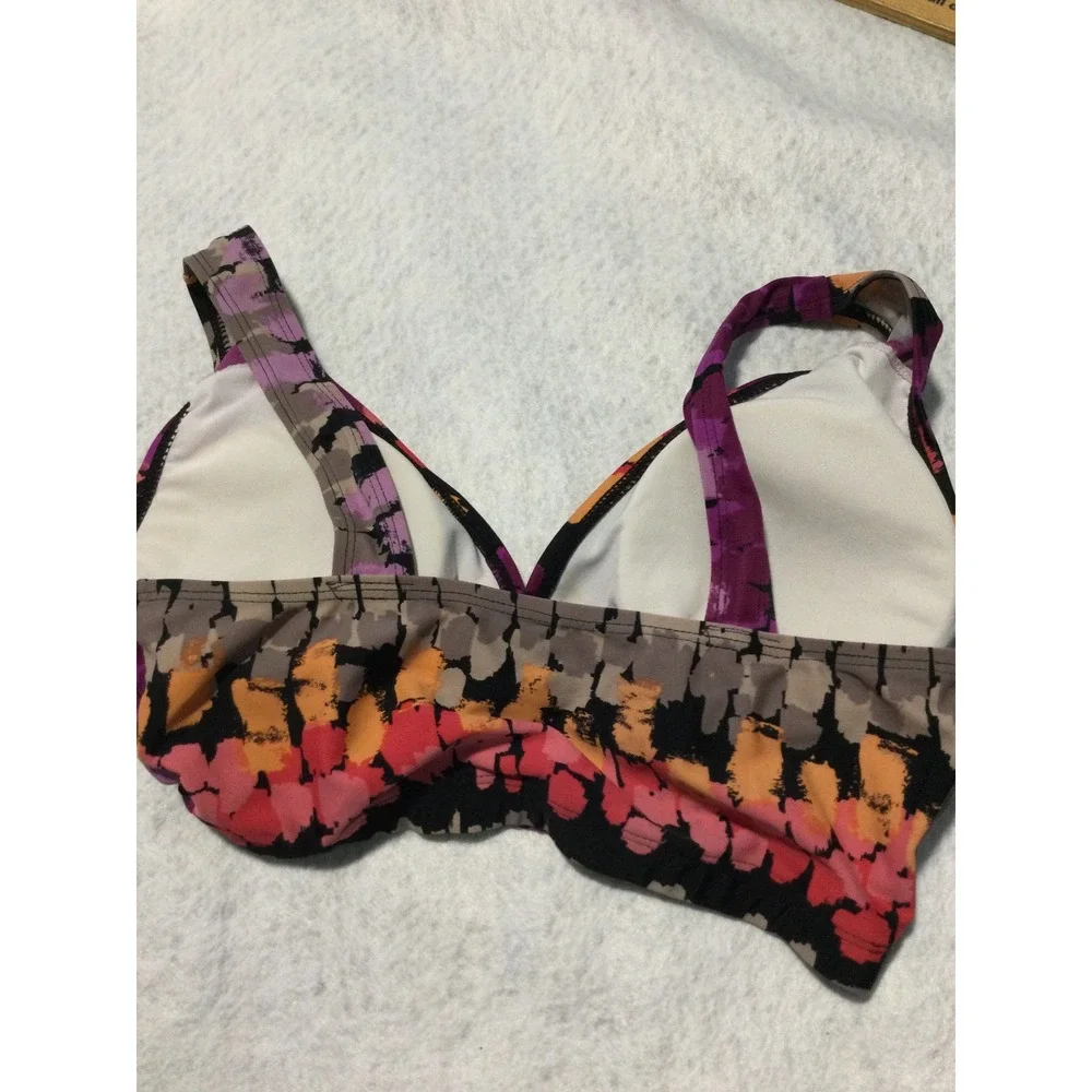 Hong Hanh Purple Orange Abstract Brushstroke‎ Bikini Swim Top Size M